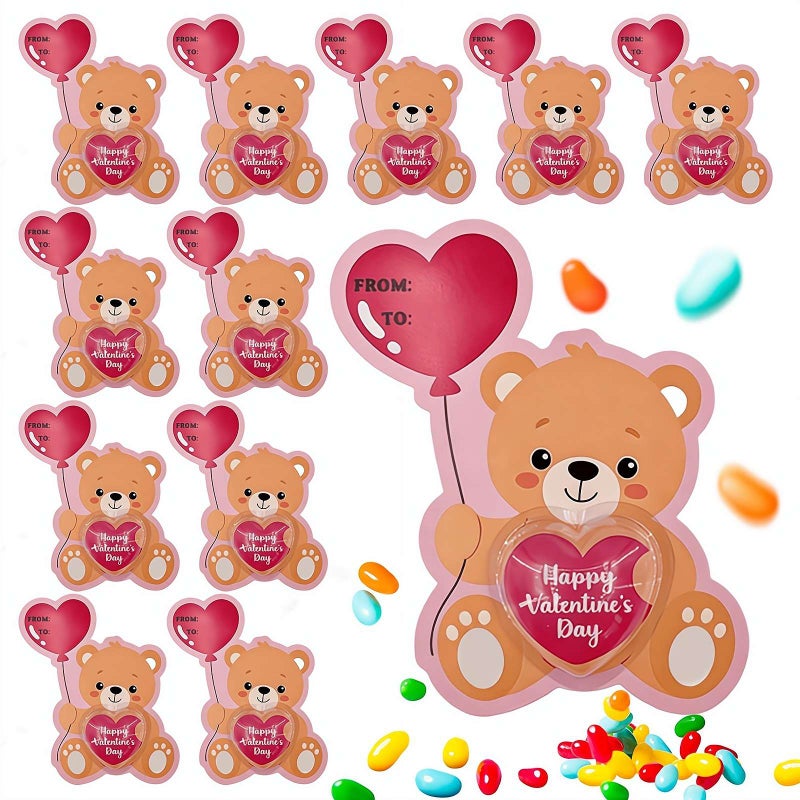 Valentines Cards for Candy, Cute Bear Designs Valentines Candy Card Gifts with Plastic Domes, Valentine School Classroom Exchange Prizes for Girls Boys ﻿ - Image 1